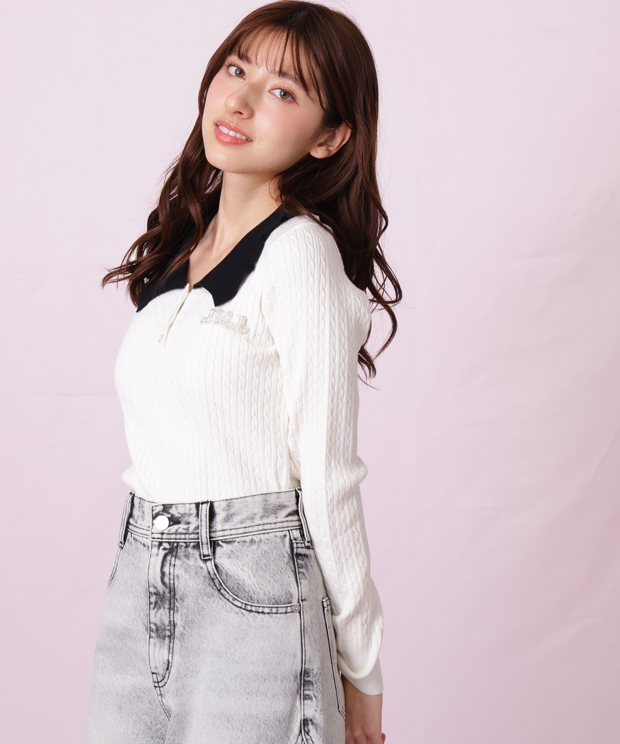  「ビジューロゴケーブルニット」|ニット・セーター|