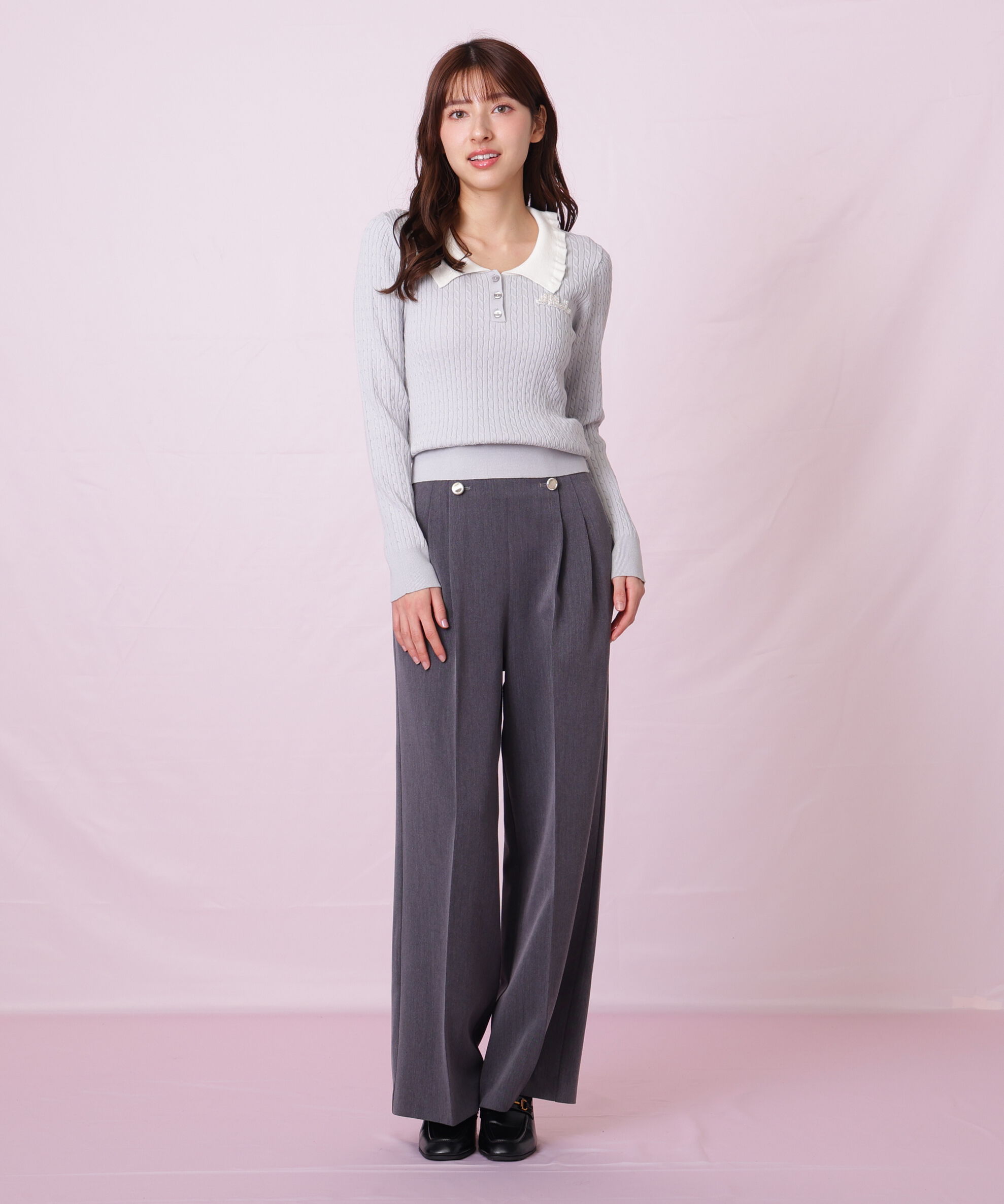  「ビジューロゴケーブルニット」|ニット・セーター|