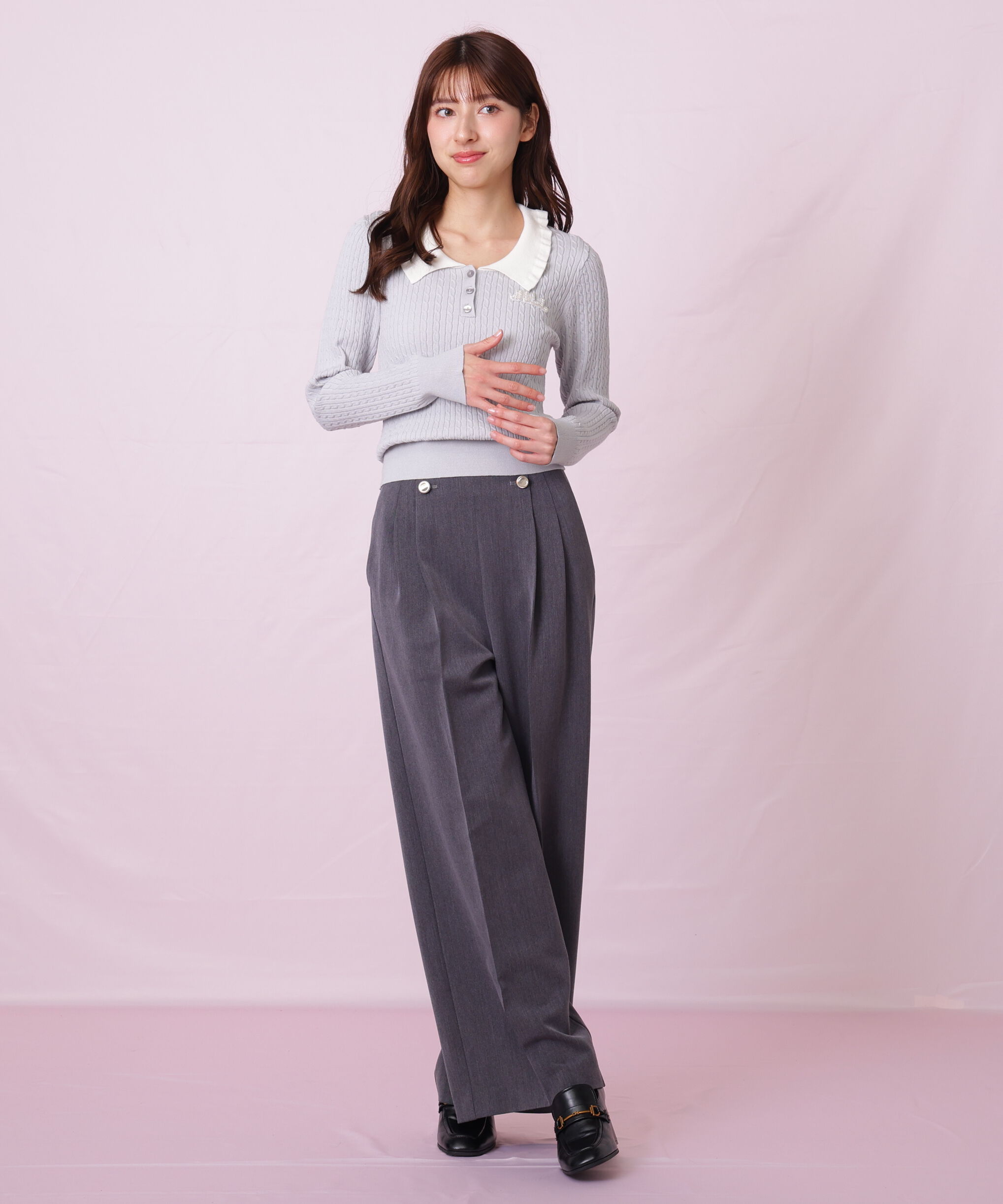  「ビジューロゴケーブルニット」|ニット・セーター|