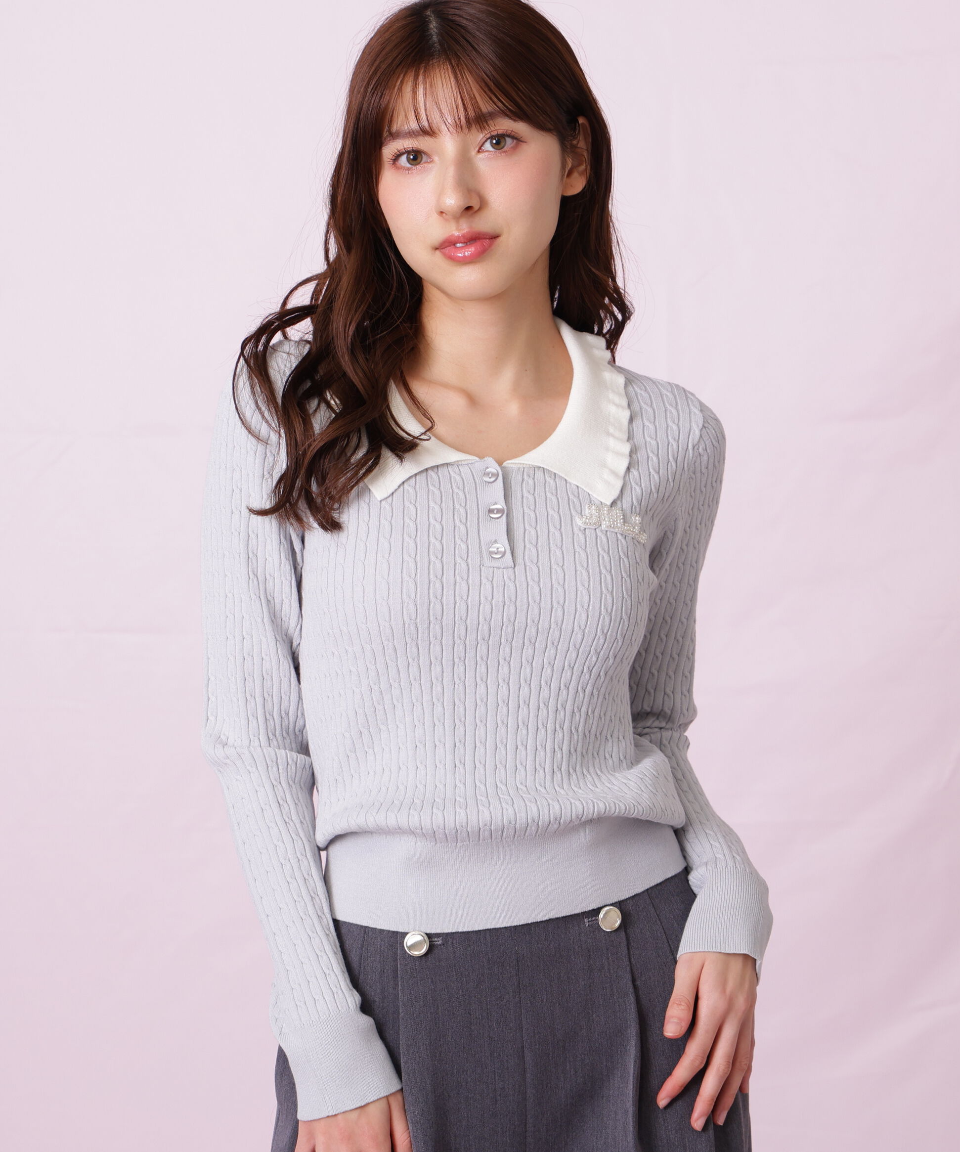  「ビジューロゴケーブルニット」|ニット・セーター|