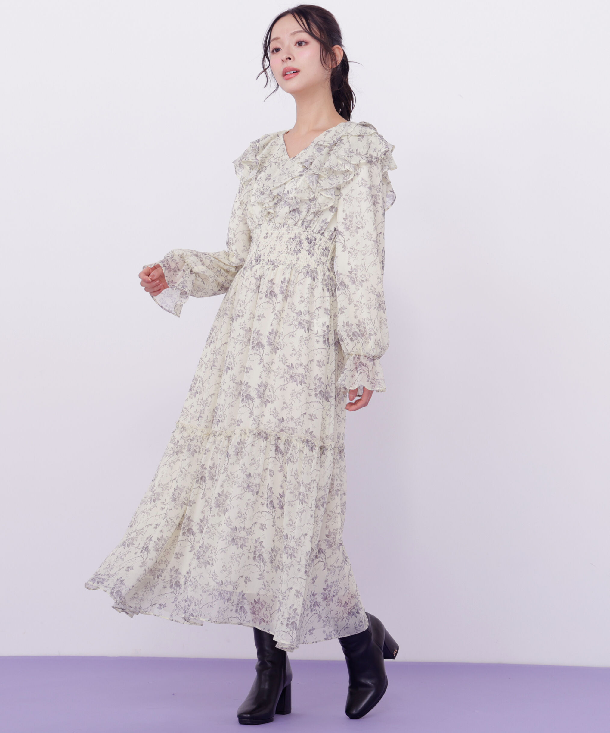  「花柄ボリュームフリルワンピース」|ワンピース|