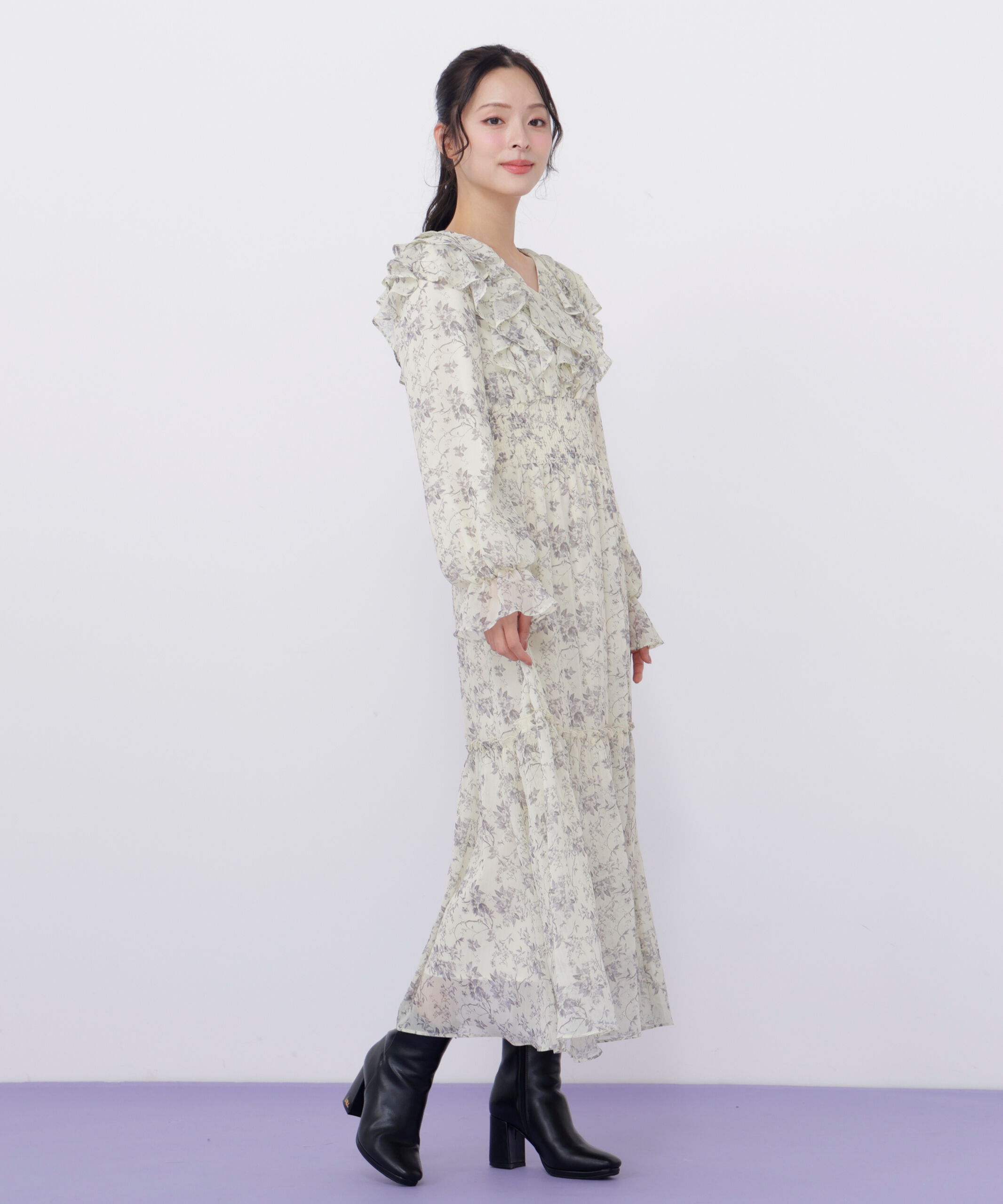  「花柄ボリュームフリルワンピース」|ワンピース|