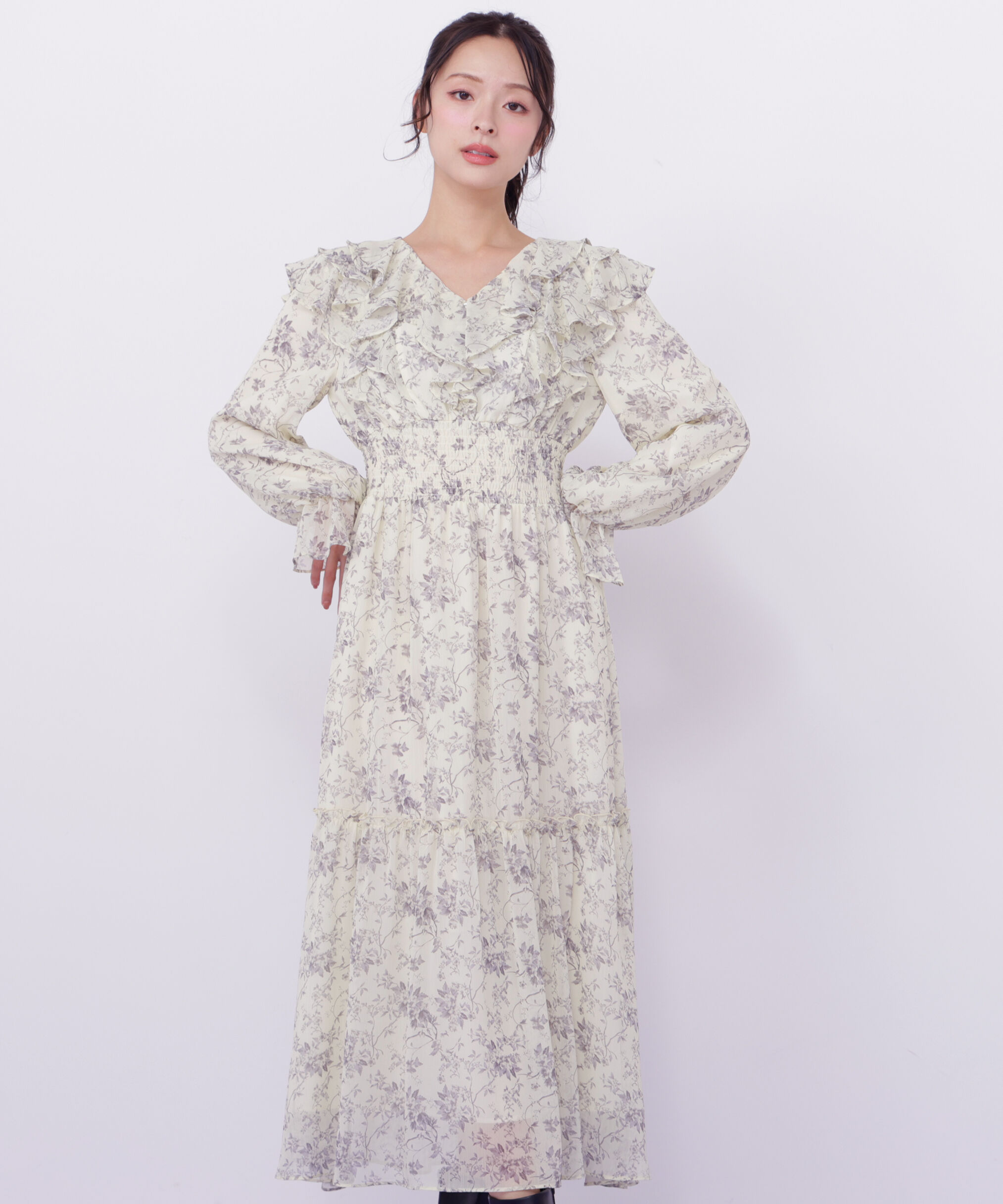  「花柄ボリュームフリルワンピース」|ワンピース|