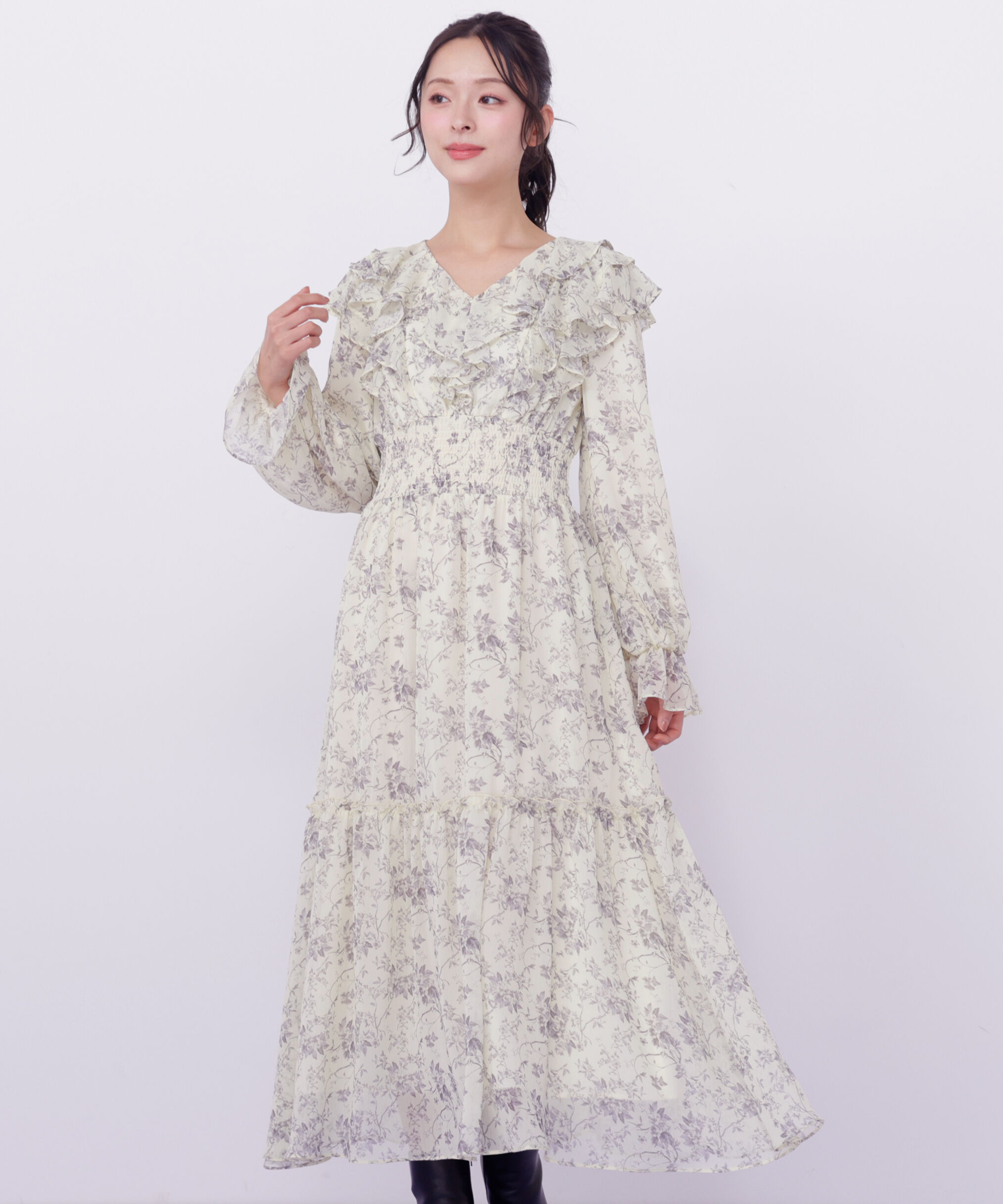  「花柄ボリュームフリルワンピース」|ワンピース|