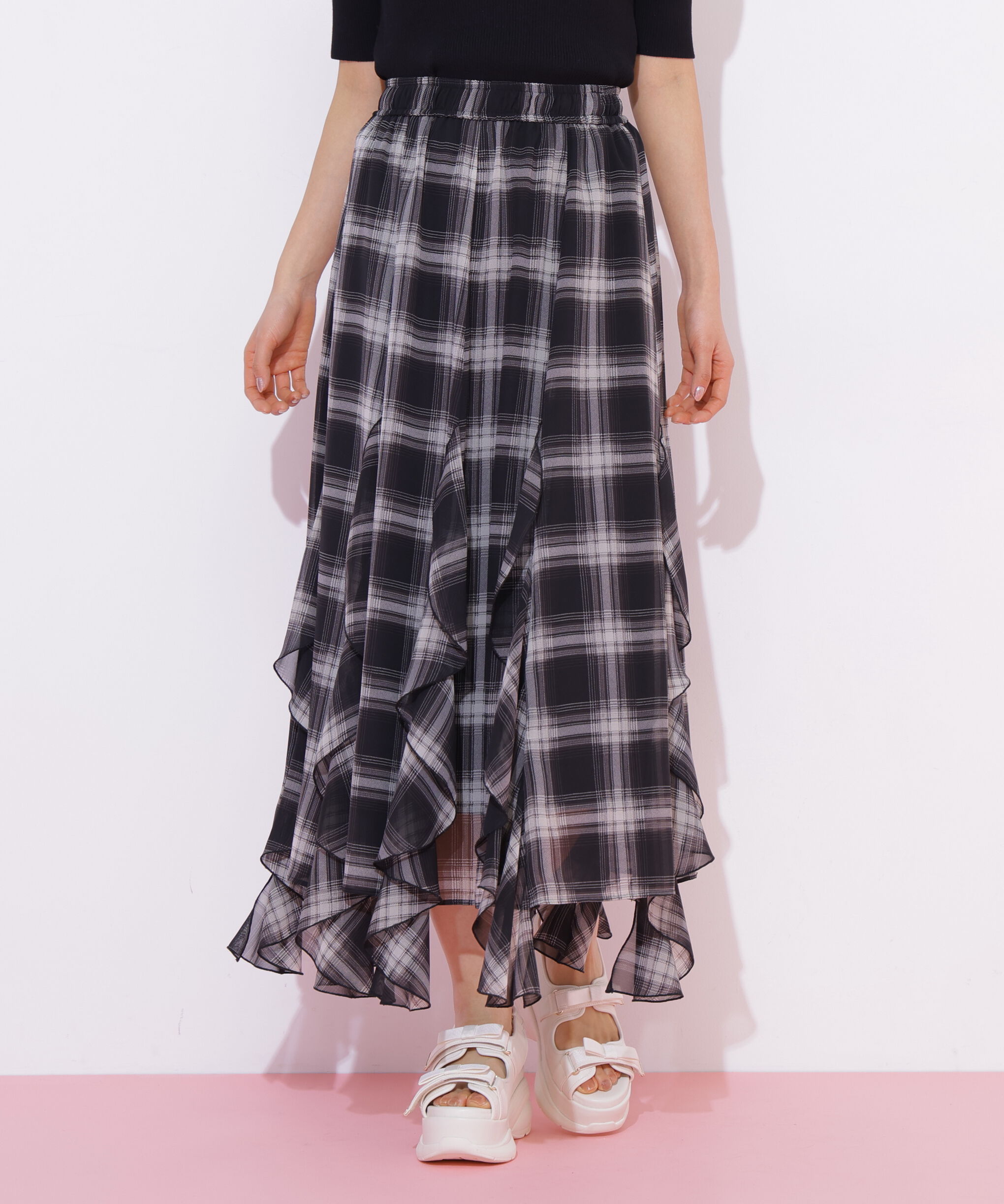  「シアーチェックラッフルフリルスカート」|スカート|