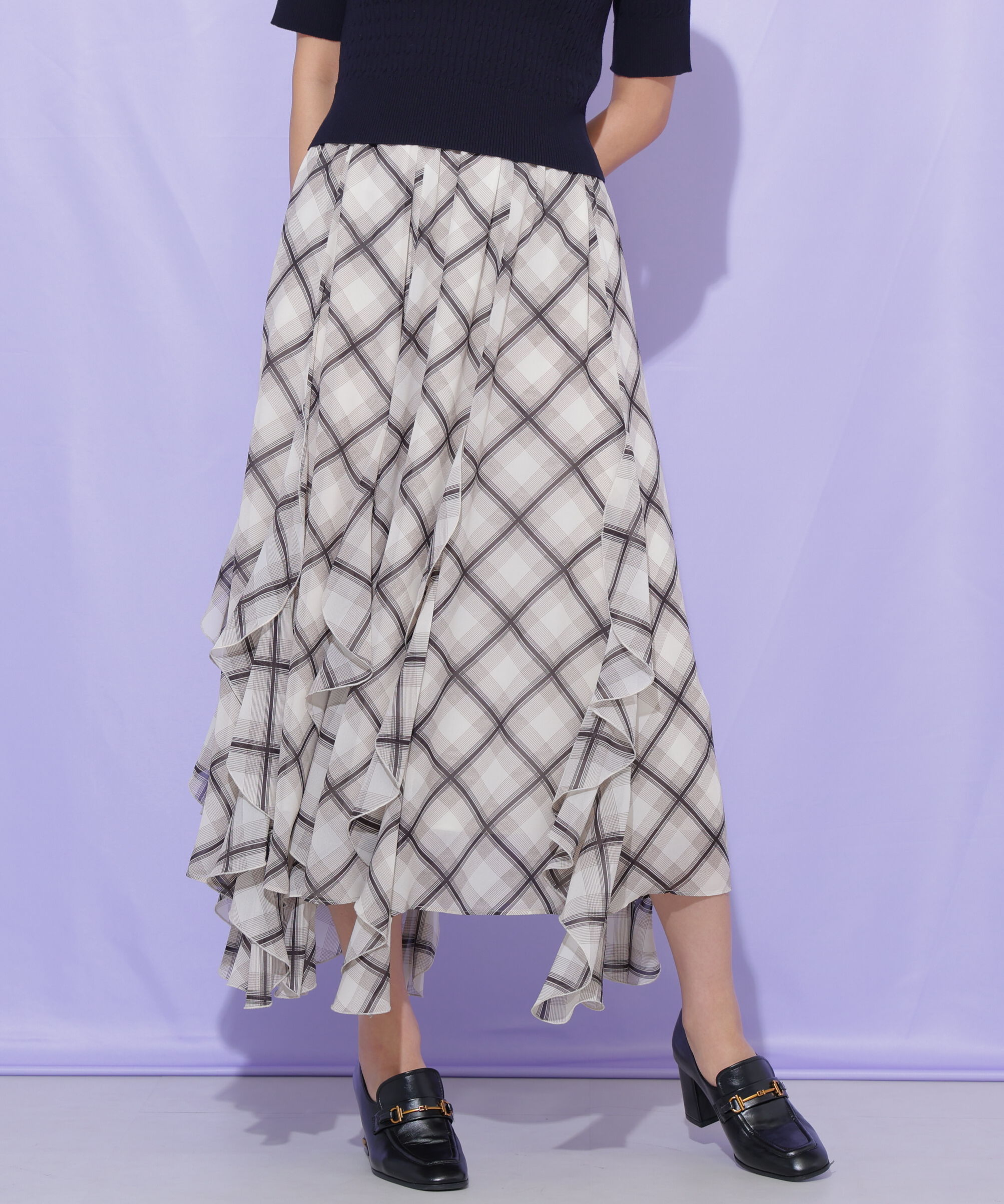  「シアーチェックラッフルフリルスカート」|スカート|