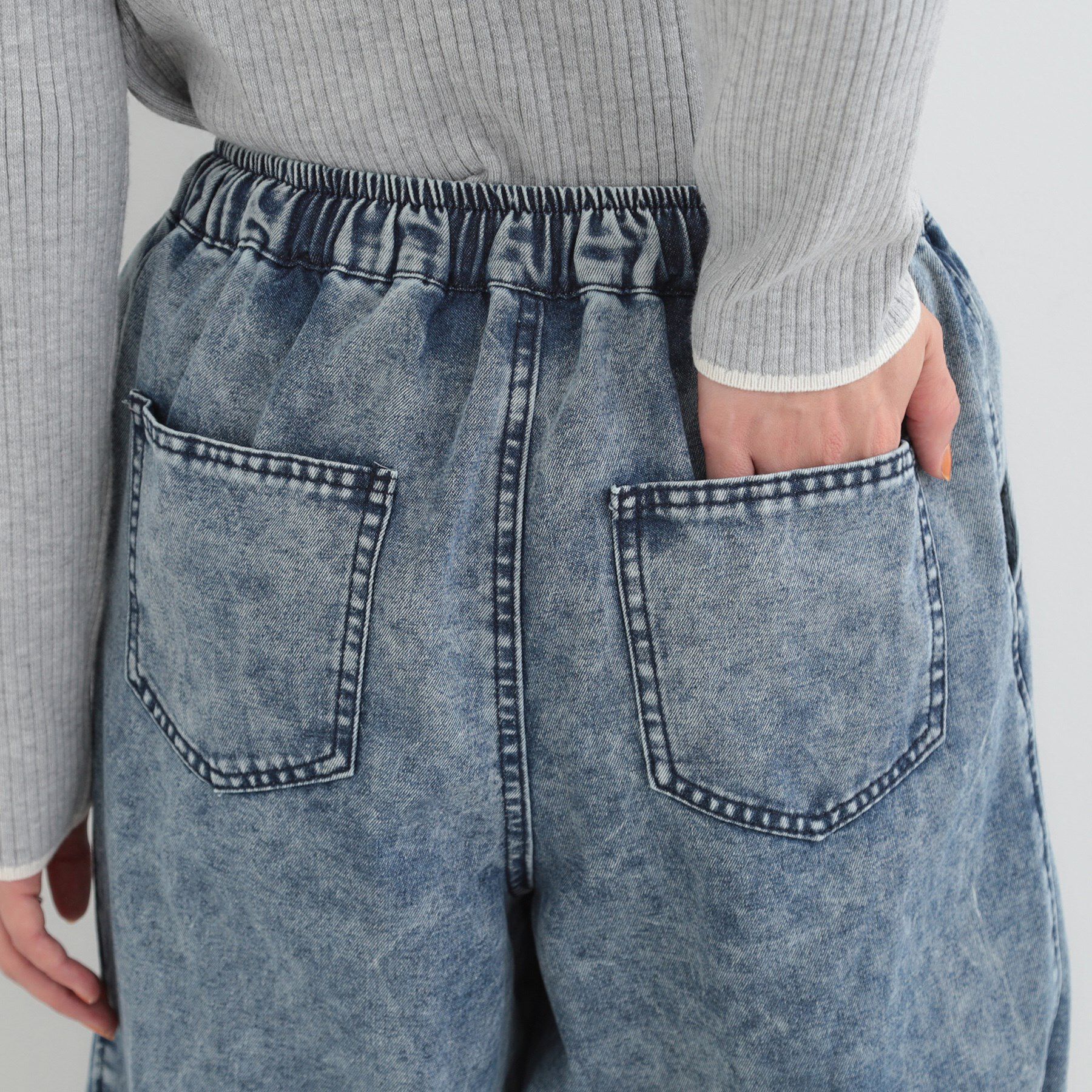 SHOO･LA･RUE「【S-LL】抜け感あるスタイルに ケミカルデニム イージーワイドパンツ」|デニム|