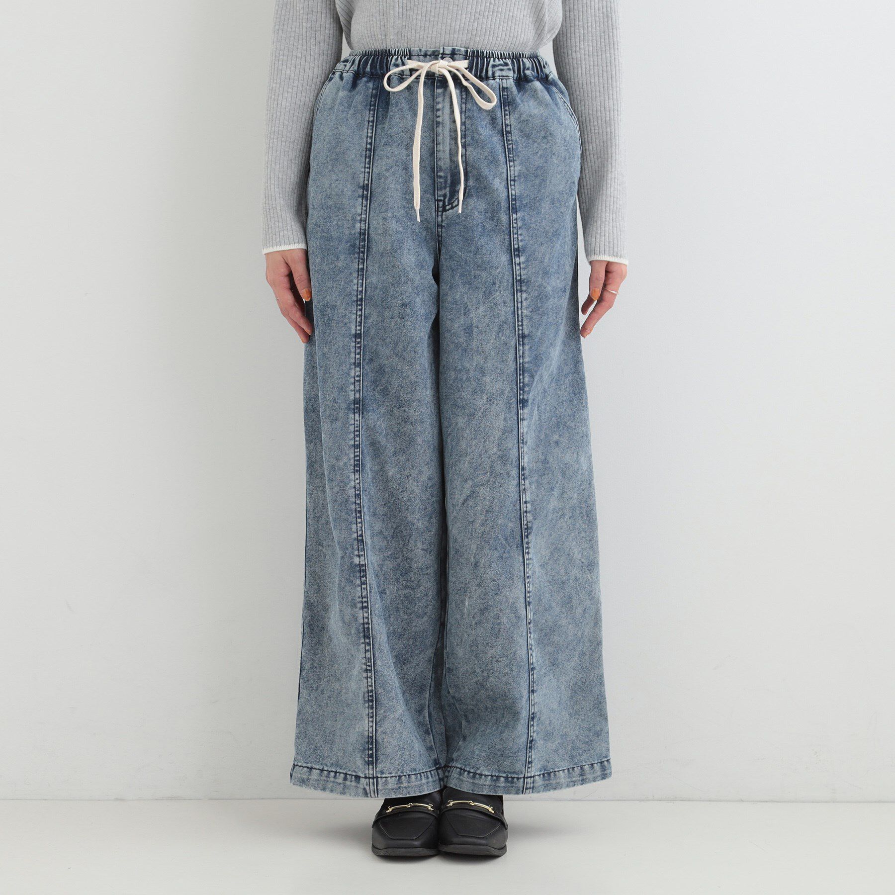 SHOO･LA･RUE「【S-LL】抜け感あるスタイルに ケミカルデニム イージーワイドパンツ」|デニム|