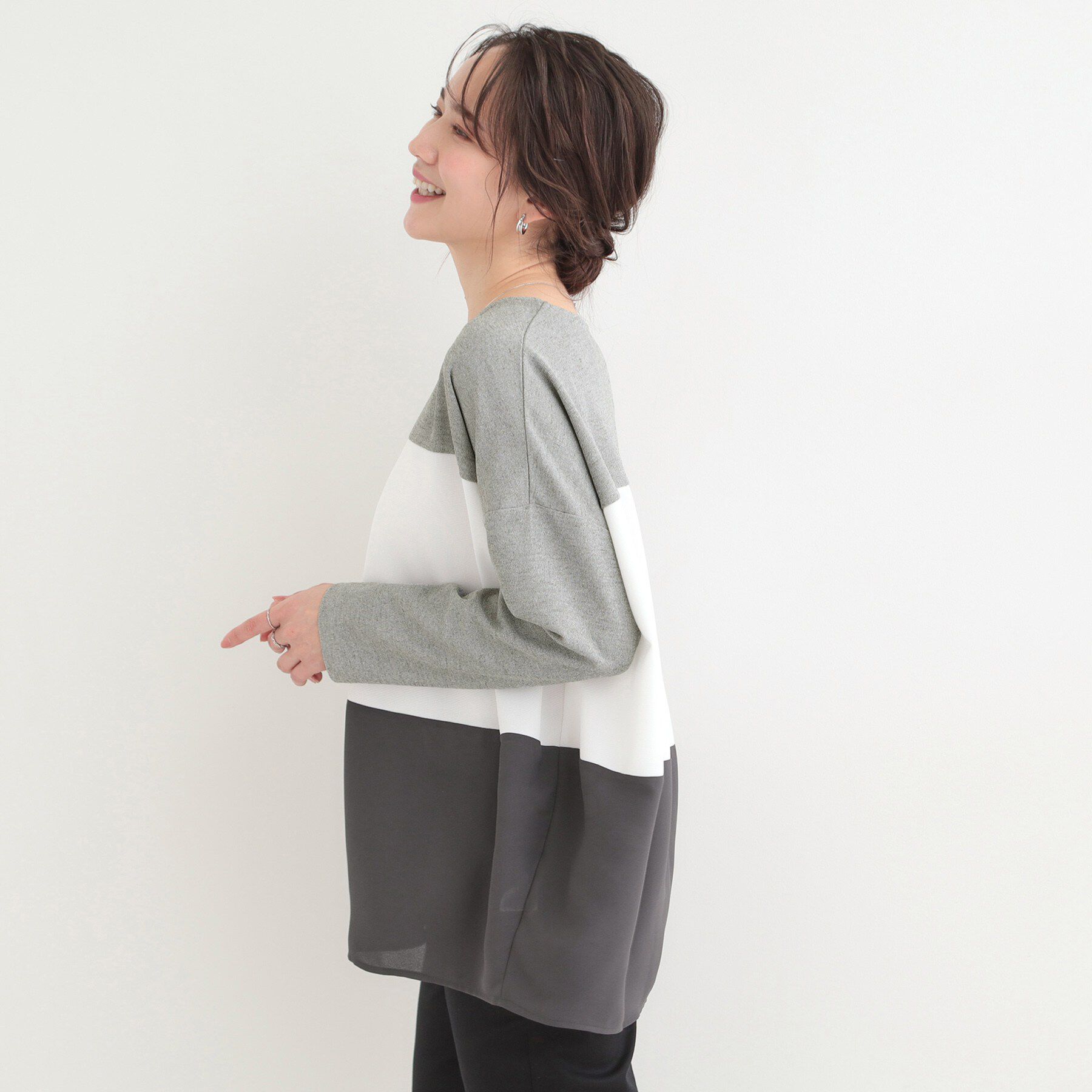 SHOO･LA･RUE「【洗濯機可/S-LL/体型カバー】インせず着られる 3段切替 配色トップス」|Tシャツ・カットソー|