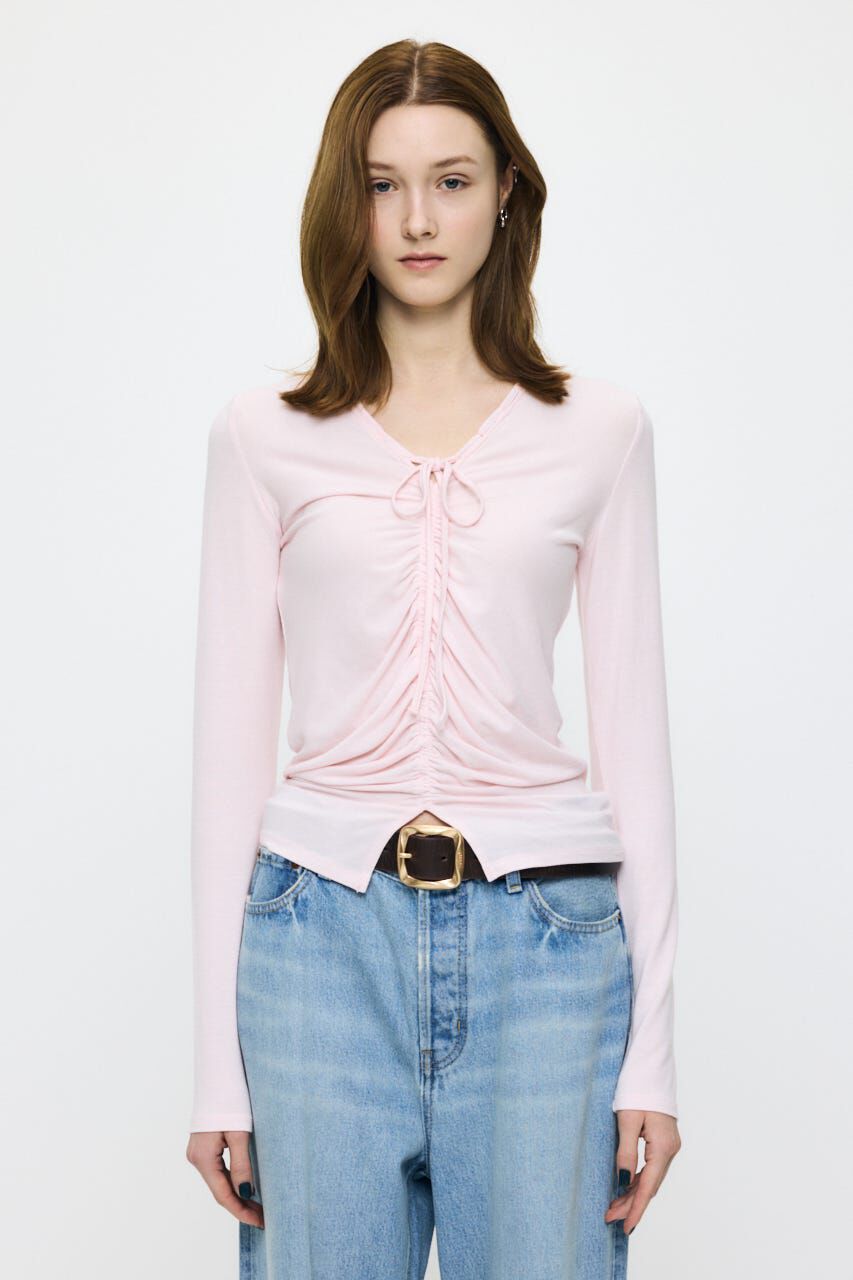 MOUSSY「GATHER V/N  トップス」|Tシャツ・カットソー|L/PNK1