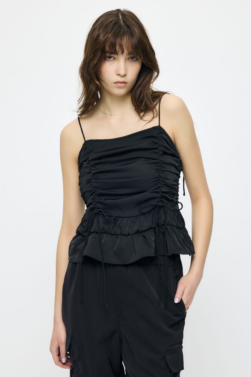 MOUSSY「SATIN GATHER キャミ」|キャミソール|BLK