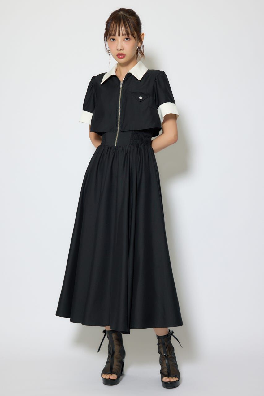 rienda「バストディティールフレアワンピース」|ワンピース|BLK