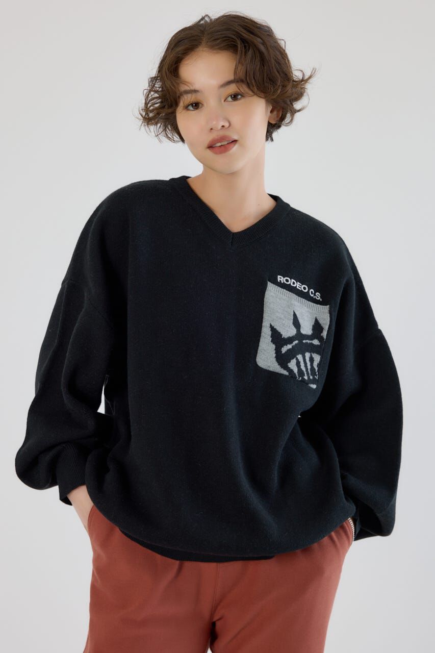 RODEO CROWNS「バックバイカラーロゴニットトップス」|ニット・セーター|柄BLK5