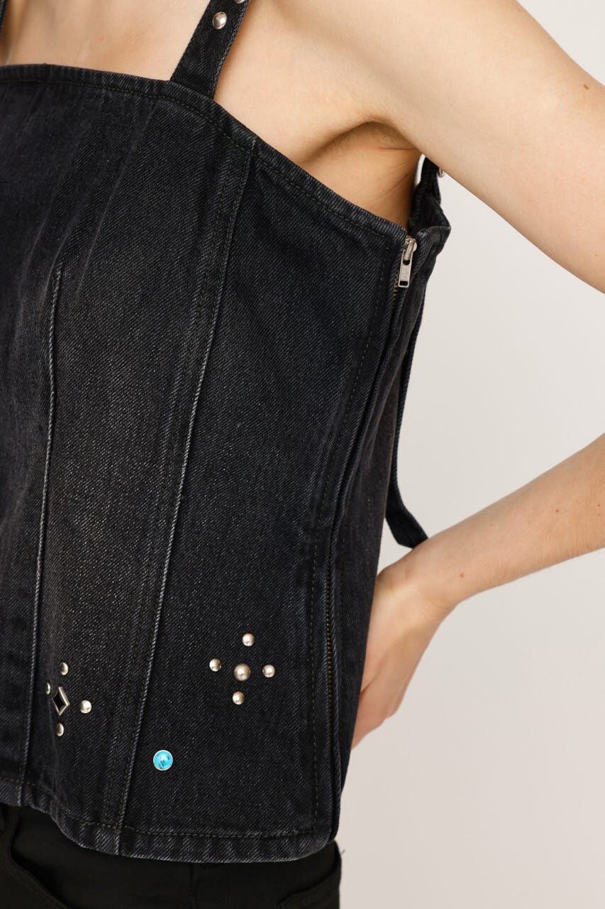 SLY「STUDS DENIM BUSTIER-E」|チューブトップ|