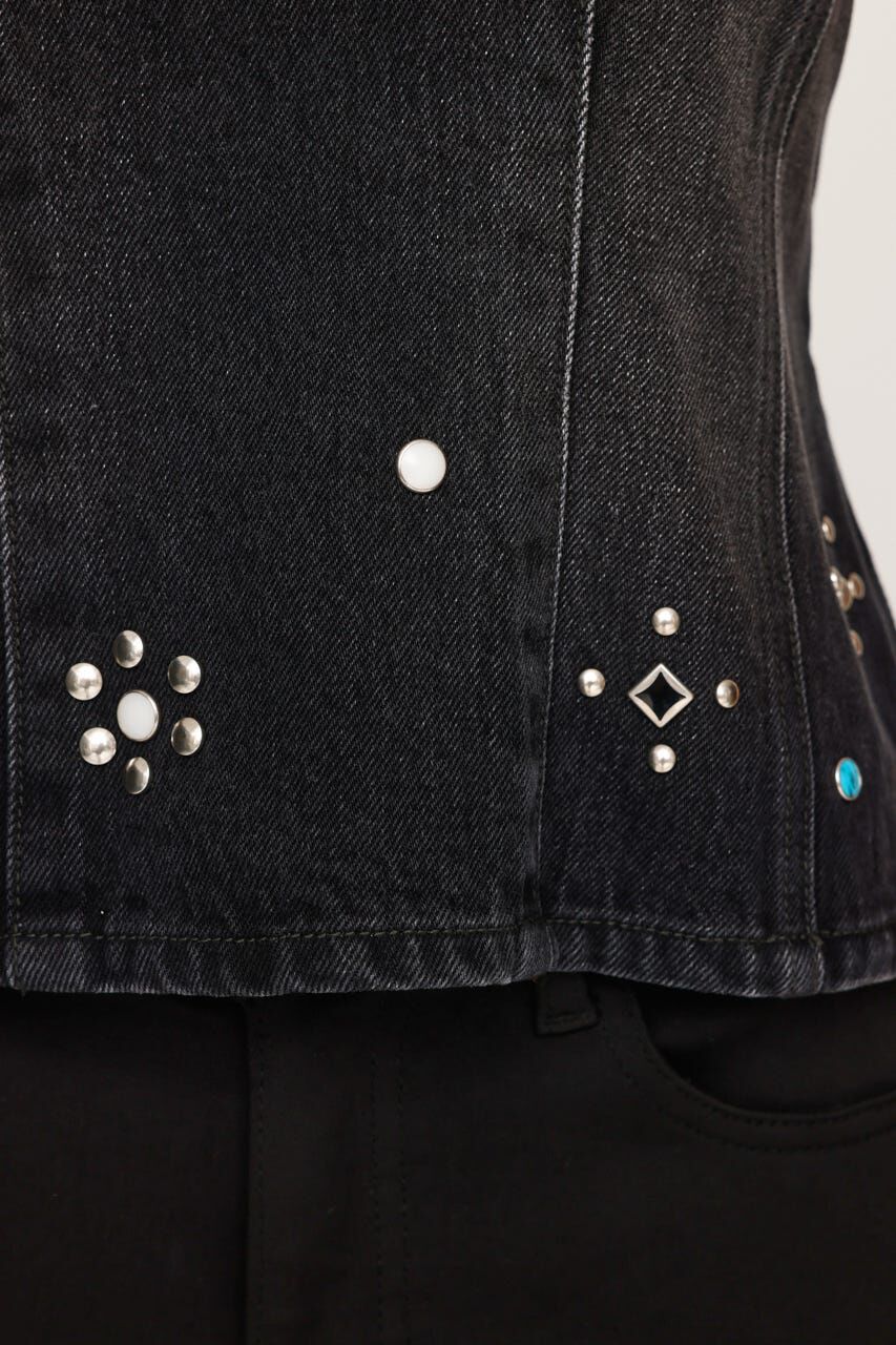 SLY「STUDS DENIM BUSTIER-E」|チューブトップ|