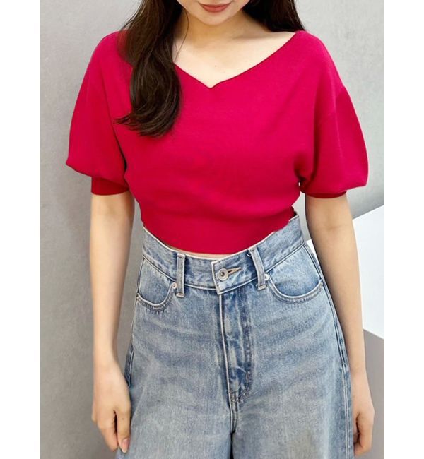 MERCURYDUO「総針バルーン袖ニット」|ニット・セーター|レッド