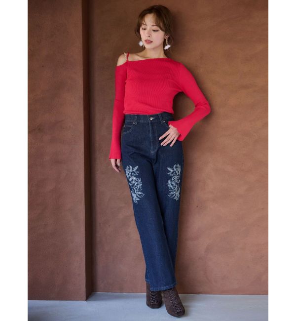 MERCURYDUO「アシメパールチェーンワンショルニット」|ニット・セーター|