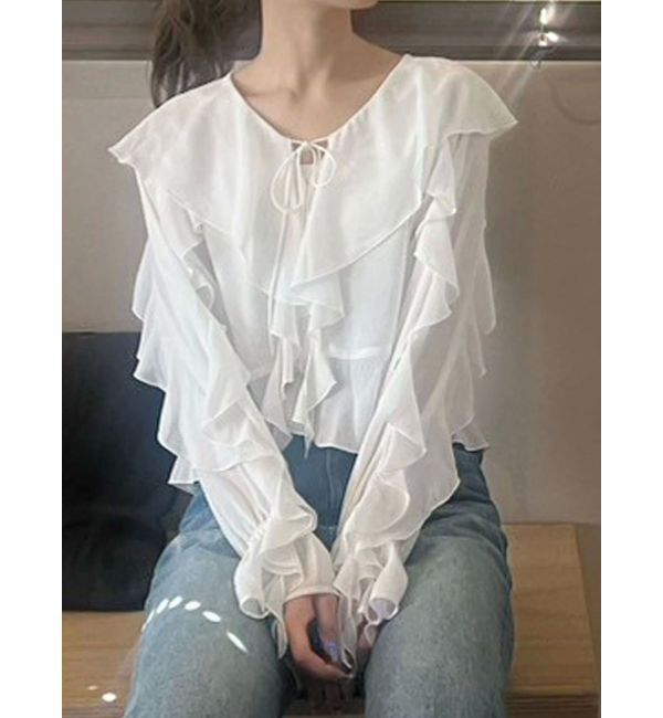 MERCURYDUO「シフォンラッフルブラウス」|シャツ・ブラウス|オフホワイト