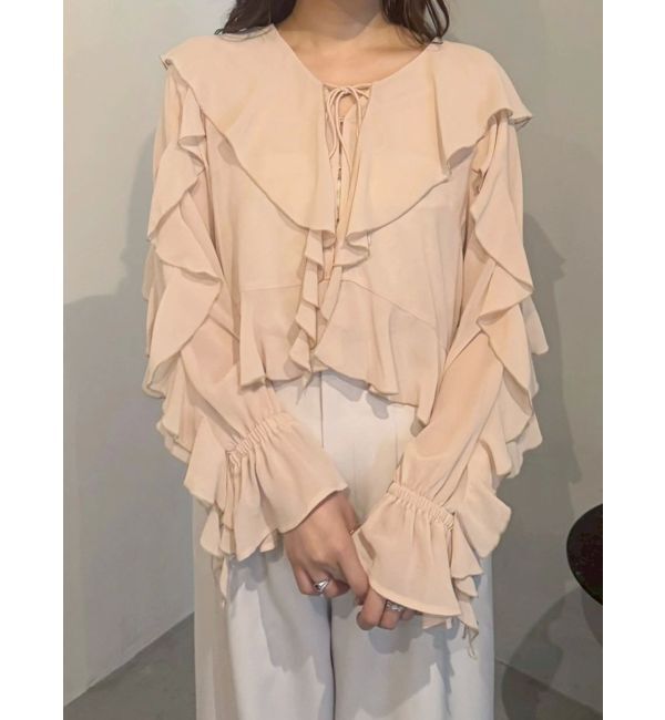 MERCURYDUO「シフォンラッフルブラウス」|シャツ・ブラウス|ベビーピンク