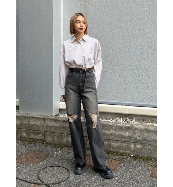 EVRIS「リボンデザインショートストライプシャツ」|シャツ・ブラウス|