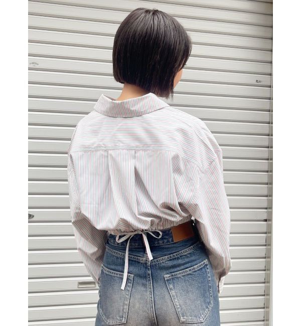 EVRIS「リボンデザインショートストライプシャツ」|シャツ・ブラウス|