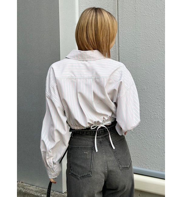 EVRIS「リボンデザインショートストライプシャツ」|シャツ・ブラウス|