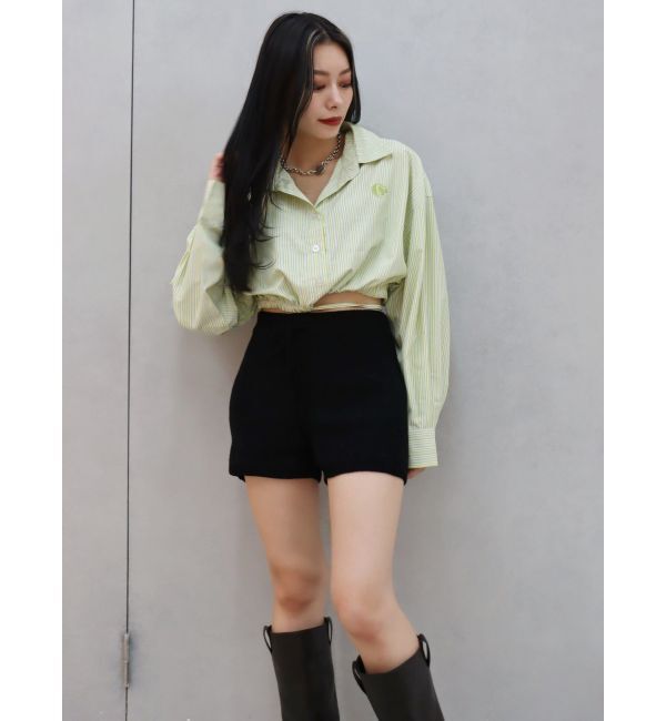 EVRIS「リボンデザインショートストライプシャツ」|シャツ・ブラウス|