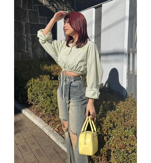 EVRIS「リボンデザインショートストライプシャツ」|シャツ・ブラウス|