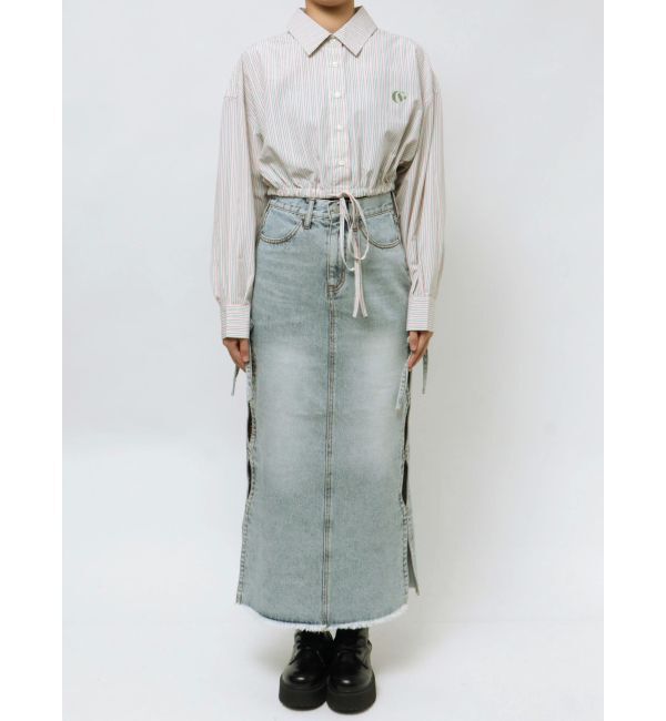 EVRIS「リボンデザインショートストライプシャツ」|シャツ・ブラウス|