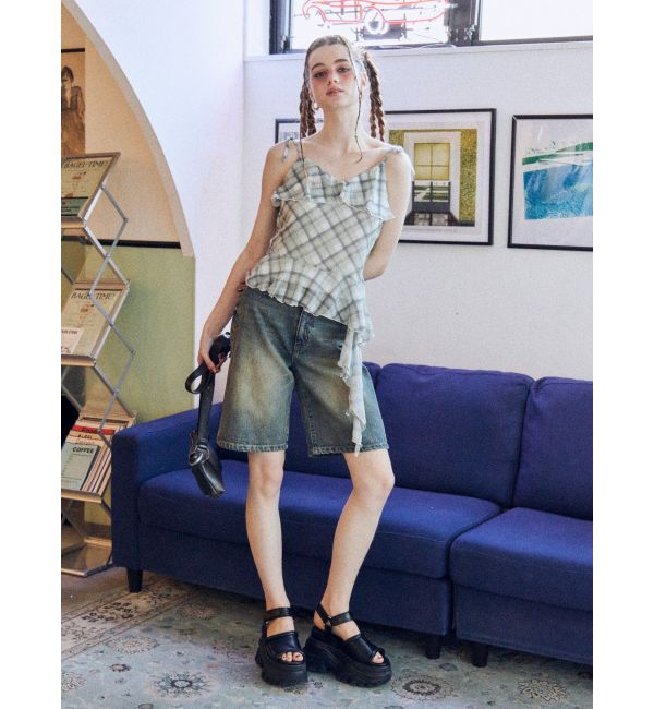 EVRIS「チェックシフォントップス」|キャミソール|