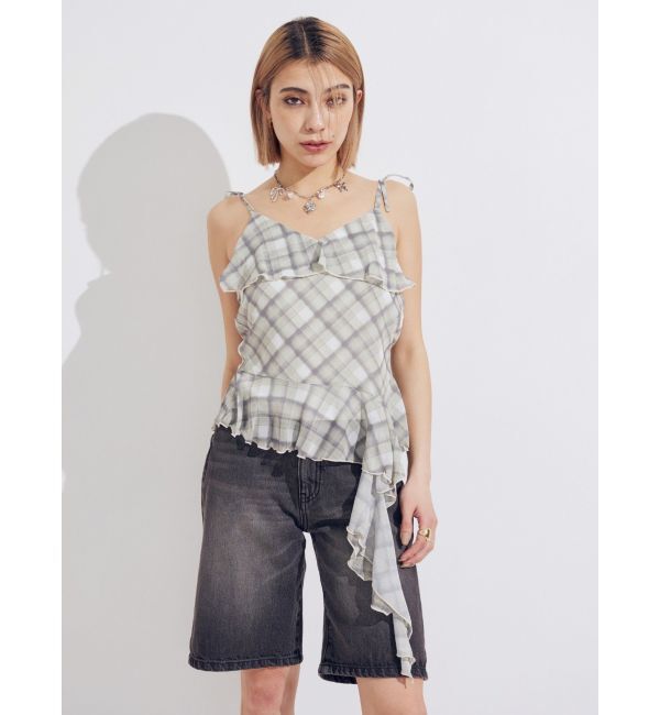 EVRIS「チェックシフォントップス」|キャミソール|