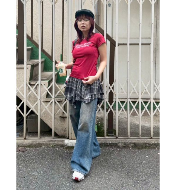 EVRIS「アシンメトリーランダムチェックミニスカート」|スカート|