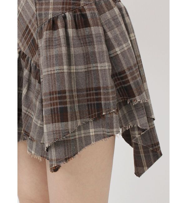 EVRIS「アシンメトリーランダムチェックミニスカート」|スカート|