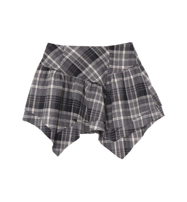 EVRIS「アシンメトリーランダムチェックミニスカート」|スカート|