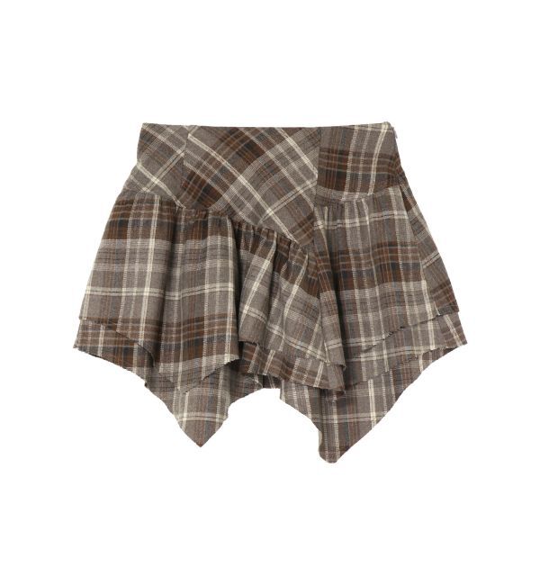 EVRIS「アシンメトリーランダムチェックミニスカート」|スカート|