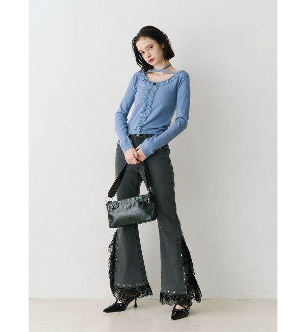 jouetie「レースドッキングスタッズフレアデニム」|デニム|