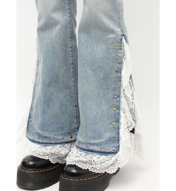 jouetie「レースドッキングスタッズフレアデニム」|デニム|