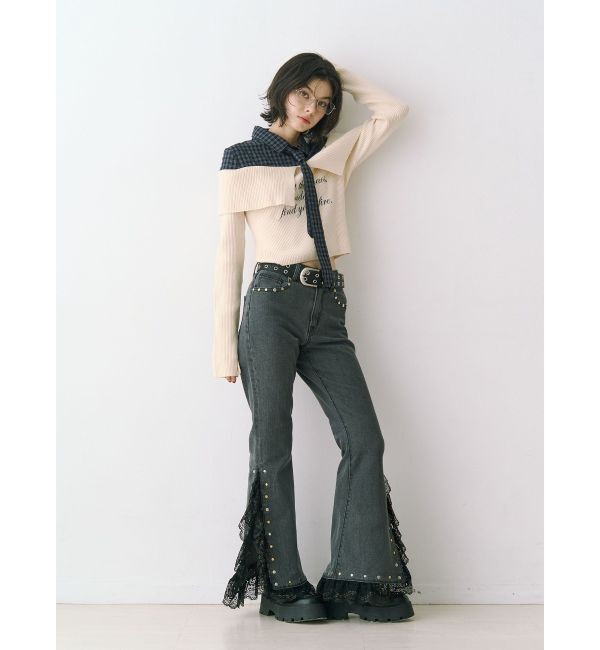 jouetie「レースドッキングスタッズフレアデニム」|デニム|
