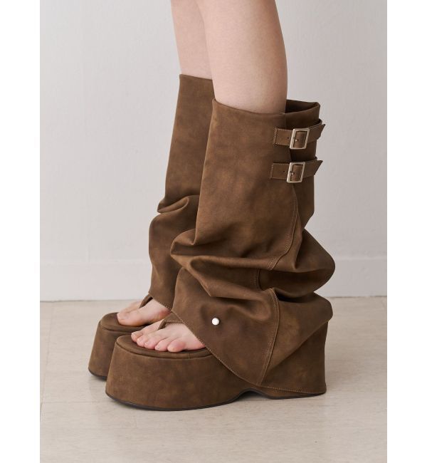 jouetie「カバートングサンダルブーツ」|ロングブーツ|ブラウン