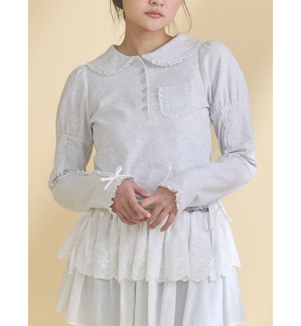 merry jenny「frilly polo tops」|ポロシャツ|グレー