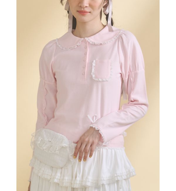 merry jenny「frilly polo tops」|ポロシャツ|ピンク