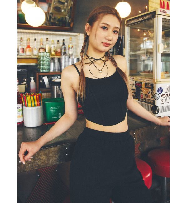 GYDA「front roundワッフルビスチェ」|キャミソール|ブラック