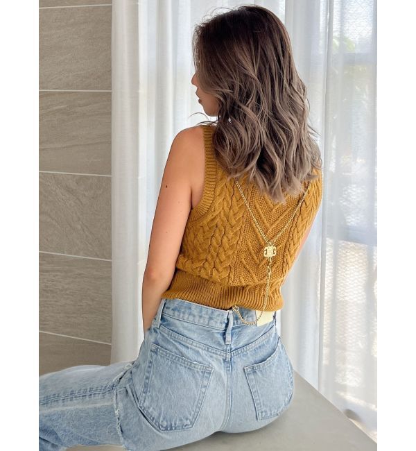 GYDA「NOUSノースリケーブルニットトップス」|ニット・セーター|