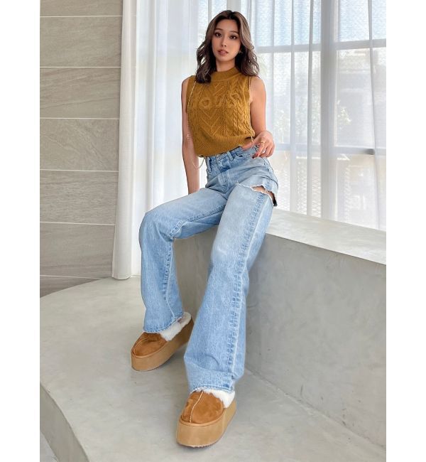 GYDA「NOUSノースリケーブルニットトップス」|ニット・セーター|