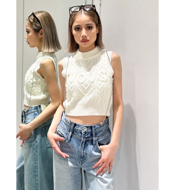 GYDA「NOUSノースリケーブルニットトップス」|ニット・セーター|