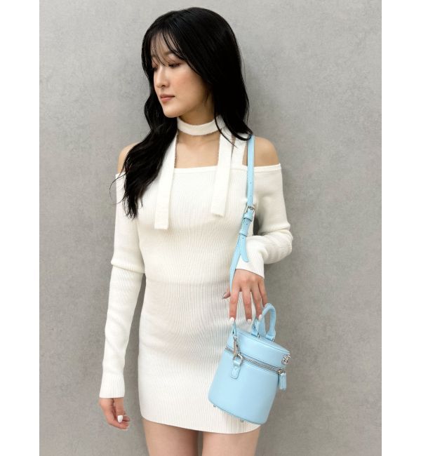 GYDA「shoulderリボンタイトリブニットワンピース」|ワンピース|オフホワイト