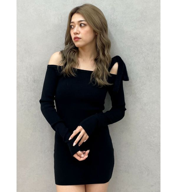 GYDA「shoulderリボンタイトリブニットワンピース」|ワンピース|