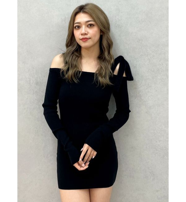 GYDA「shoulderリボンタイトリブニットワンピース」|ワンピース|