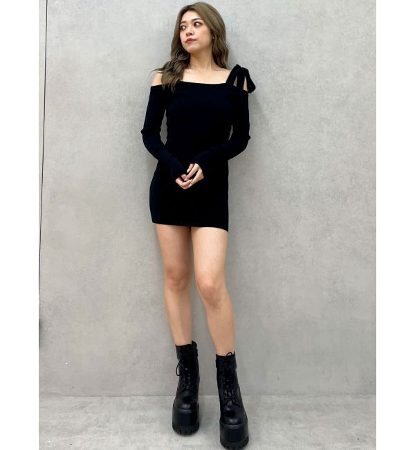 GYDA「shoulderリボンタイトリブニットワンピース」|ワンピース|