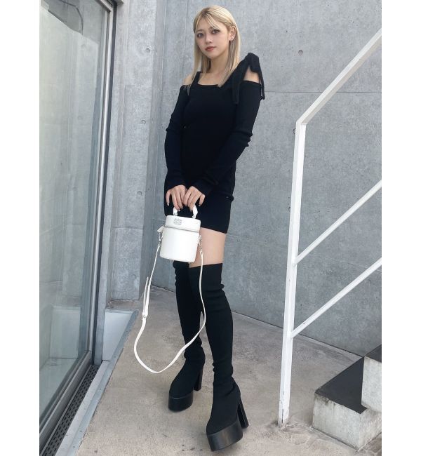 GYDA「shoulderリボンタイトリブニットワンピース」|ワンピース|